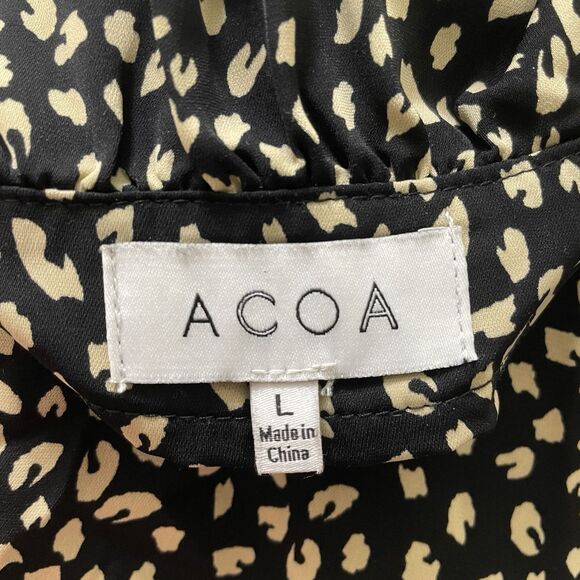 ACOA Black Button Up V-Neck Blouse Sz Large Leopard Print Pattern Poet Sleeves - Picture 6 of 9